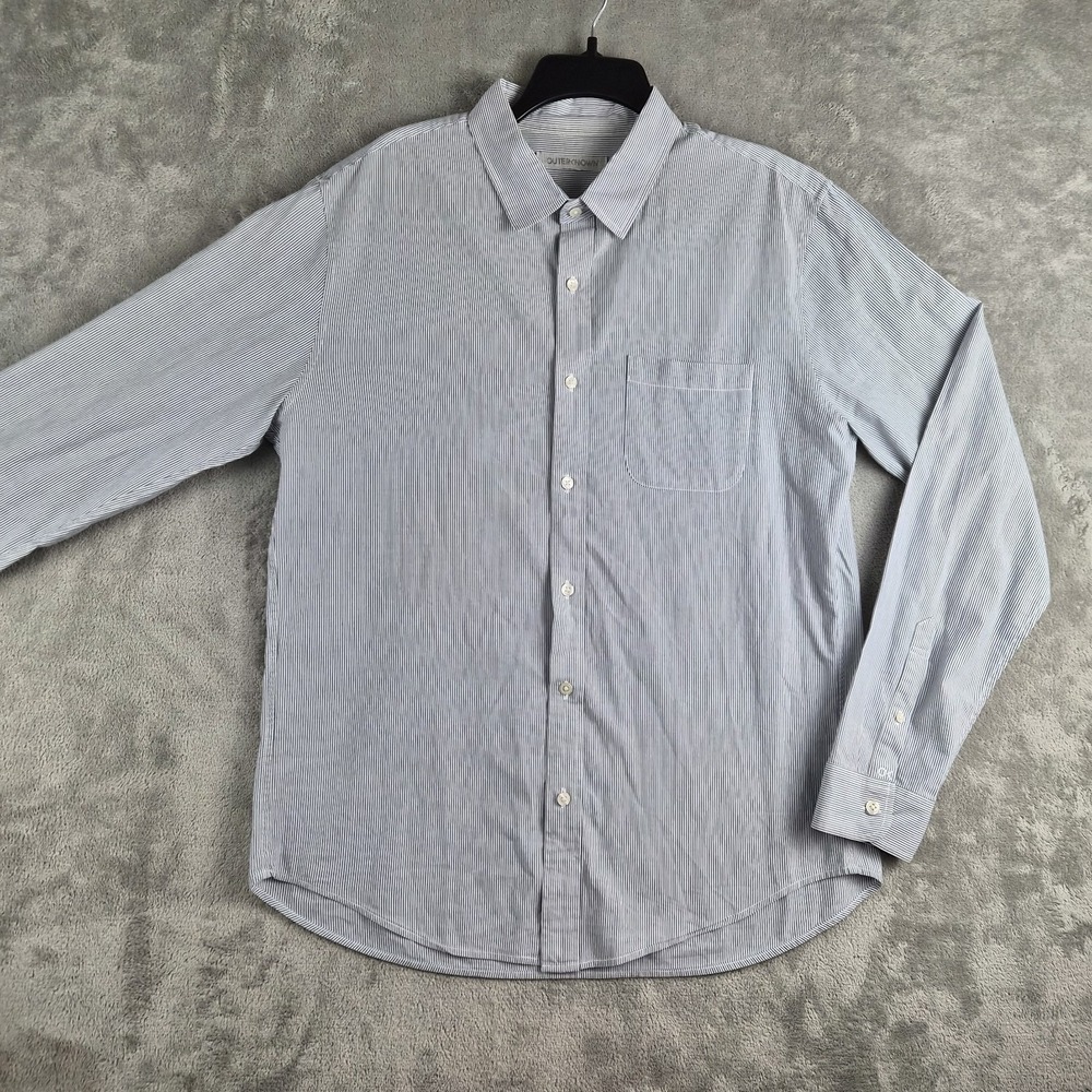 Outerknown Shirt Mens Large White Gray Striped Organic Cotton Casual Office Work